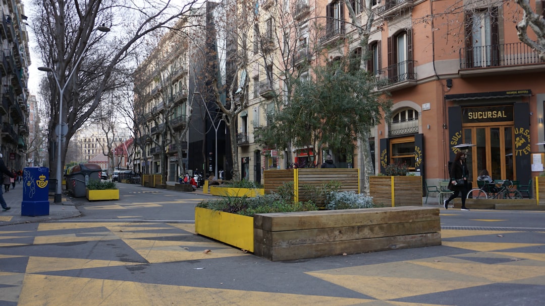 Ruelle colorée du quartier de Gràcia à Barcelone avec des plantes aux balcons